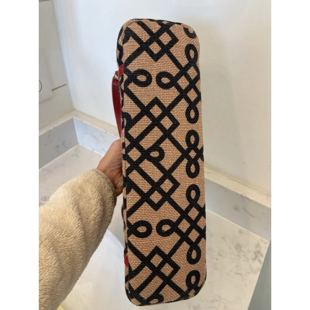 SPARTINA 449 Daufuskie Island Brown Black Linen Geometric Red‎ Leather Purse